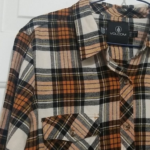 Volcom Orange Plaid Flannel Button Down Shirt - Picture 2 of 7